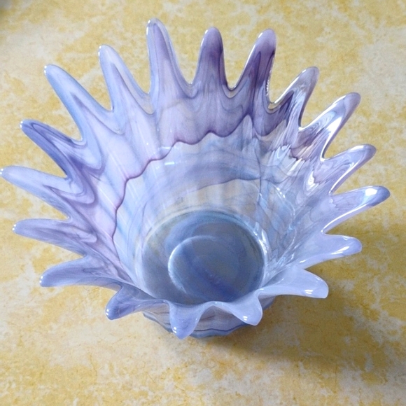 Art Glass Swung Style Bowl Purple Lavender Swirl - Picture 2 of 8
